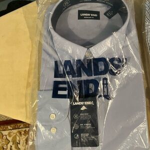 Lands' End Blue Dress Shirt Elegant Button-Up